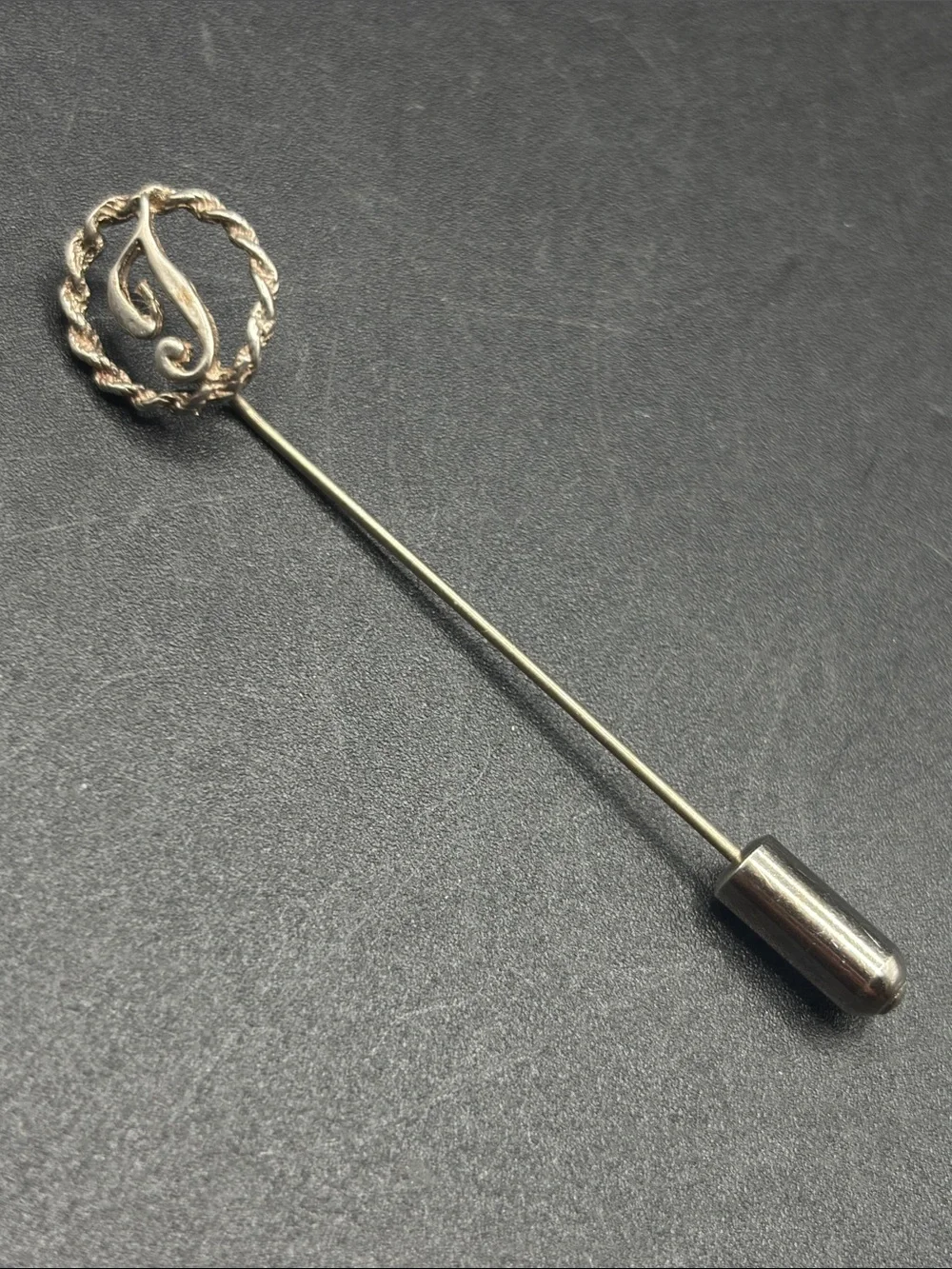 Vintage Letter J Silver Tone Metal Initial Stick Pin Brooch Jewelry Accessory